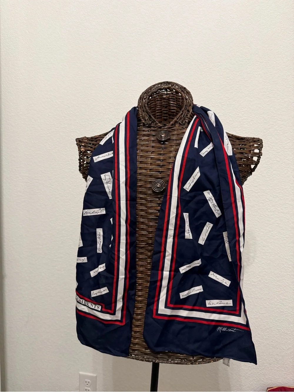 Navy Red White Striped Silk Scarf